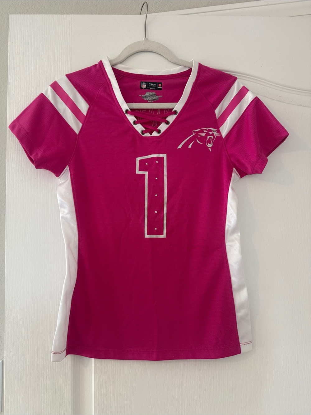 NFL Women's Pink Lace-Up Jersey with White Accents